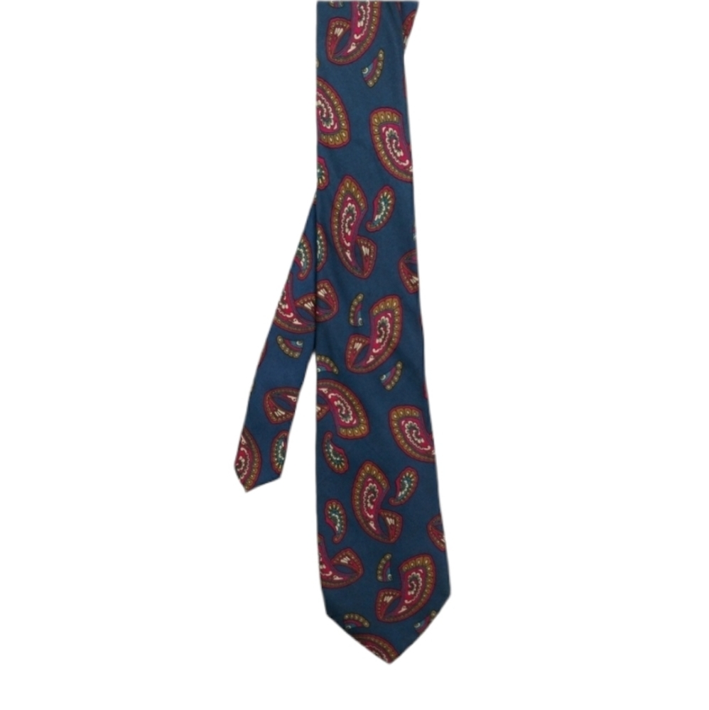 Vtg Wickham silk paisley print blue pink tie